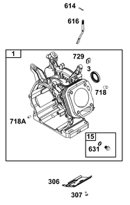 Cylinder Group Diagram and Parts List for 19N132-0108-F1 100000 - 19Z999 Briggs and Stratton Engine